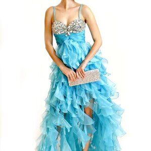 NWT Sherri Hill Sky Blue Ruffled High-low Prom dress, size 4